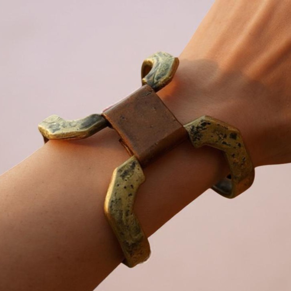 Artemas Quibble Rare Luxury Brass Cuff Bracelet Signed  | Top Hinge Design 6.75”